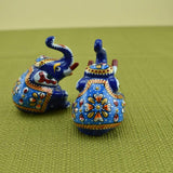 Meenakari Royal Blue Elephant Sitting I Hand-Enameled in Metal I Gift/Home Decor I Single I Living Room - Set of 2 - Vintage Gulley