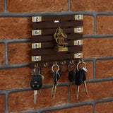 Handmade Brass Ganesha Motif | Warli Hand-Painted Key Holder | Madhubani Art - 6 Hooks - Vintage Gulley