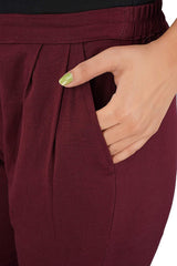 Women's Regular Fit Trousers Pant - Maroon - Vintage Gulley