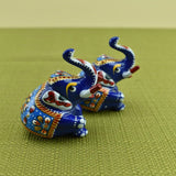 Meenakari Royal Blue Elephant Sitting I Hand-Enameled in Metal I Gift/Home Decor I Single I Living Room - Set of 2 - Vintage Gulley