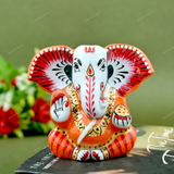 Enameled Metal Appu Ganesha Idol - 3 Inches - Orange