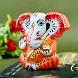 Enameled Metal Appu Ganesha Idol - 3 Inches - Orange