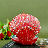 Enamelled Metal Ganesha Idol Seated in A Sea Shell - Red