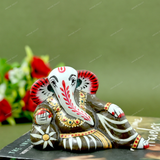 Enameled Metal Resting Ganesha Idol - 3 Inches