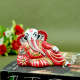 Enameled Metal Resting Ganesha Idol - 3 Inches