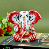 Enameled Metal Appu Ganesha Idol - 3 Inches - Red