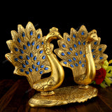 White Metal Golden Oxidized Peacock Pair