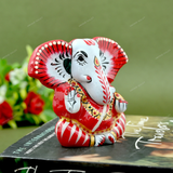 Enameled Metal Appu Ganesha Idol - 3 Inches - Red