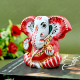 Enameled Metal Appu Ganesha Idol - 3 Inches - Red