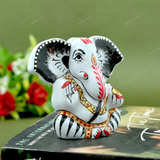 Enameled Metal Appu Ganesha Idol - 2.5 Inches - White & Black