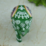Wooden Hand-Painted Elephant with Warli Art Tribal Motif - Green - 3 Inches - Vintage Gulley