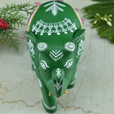 Wooden Hand-Painted Elephant with Warli Art Tribal Motif - Green - 6 Inches - Vintage Gulley