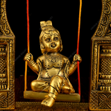 White Metal Golden Oxidized Krishna on Swing