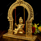 White Metal Golden Oxidized Krishna on Swing