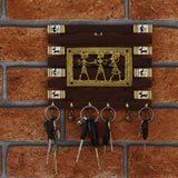 Handmade Brass Dhokra Motif | Warli Hand-Painted Key Holder | Madhubani Art - 6 Hooks - Vintage Gulley