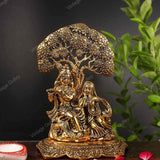 White Metal Golden Oxidized Radha Krishna Under Tree