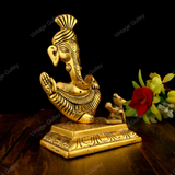 White Metal Golden Oxidized Modern Pagdi Ganesha