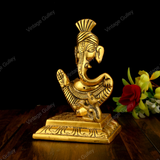 White Metal Golden Oxidized Modern Pagdi Ganesha