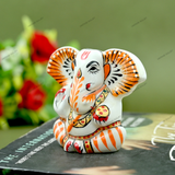 Enameled Metal Appu Ganesha Idol - 2 Inches - White & Orange