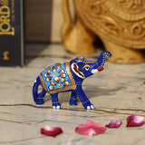 Meenakari Royal Blue Elephant I Hand-Enameled in Metal I Gift/Home Decor I Single I Living Room - Blue - Vintage Gulley