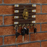 Handmade Brass Buddha Motif | Warli Hand-Painted Key Holder | Madhubani Art - 6 Hooks - Vintage Gulley