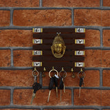 Handmade Brass Buddha Motif | Warli Hand-Painted Key Holder | Madhubani Art - 6 Hooks - Vintage Gulley