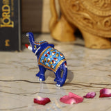 Meenakari Royal Blue Elephant I Hand-Enameled in Metal I Gift/Home Decor I Single I Living Room - Blue - Vintage Gulley