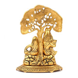 White Metal Golden Oxidized Radha Krishna Under Tree