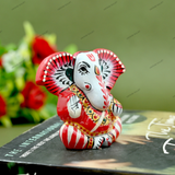 Enameled Metal Appu Ganesha Idol - 2 Inches - Red