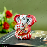 Enameled Metal Appu Ganesha Idol - 2 Inches - Red