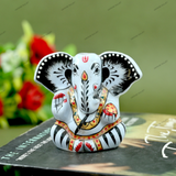 Enameled Metal Appu Ganesha Idol - 2 Inches - White & Black