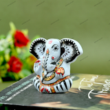 Enameled Metal Appu Ganesha Idol - 2 Inches - White & Black