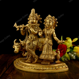 Brass Radha Krishna with Cow for Pooja/Home Decorative/Showpiece