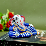 Enameled Metal Resting Ganesha Idol - 3 Inches