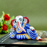 Enameled Metal Resting Ganesha Idol - 3 Inches