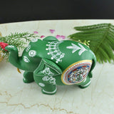 Wooden Hand-Painted Elephant with Warli Art Tribal Motif - Green - 6 Inches - Vintage Gulley