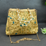 Rajasthani Embroidery Handbag For Women - Blue-Gold