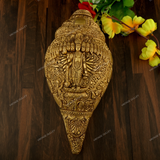 Brass Vishnu Carving Shankh Showpiece, Brass Conch for Temple