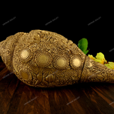 Brass Vishnu Carving Shankh Showpiece, Brass Conch for Temple