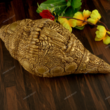 Brass Vishnu Carving Shankh Showpiece, Brass Conch for Temple