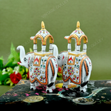 Metal Ambabari Meenakari Work Painted - 5 Inches - White - Set of 2