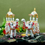 Metal Ambabari Meenakari Work Painted - 5 Inches - White - Set of 2