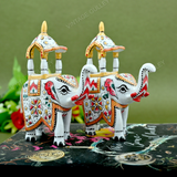 Metal Ambabari Meenakari Work Painted - 5 Inches - White - Set of 2