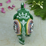 Wooden Hand-Painted Elephant with Warli Art Tribal Motif - Green - 3 Inches - Vintage Gulley
