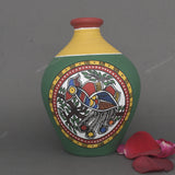Warli Hand-Painted Terracotta Pot - Green
