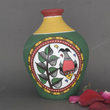Warli Hand-Painted Terracotta Pot - Green