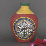 Warli Hand-Painted Terracotta Pot - Red