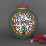 Warli Hand-Painted Terracotta Pot - Green