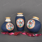 Blue Warli Hand Painted Terracotta Pot - Set of 3