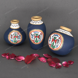 Blue Warli Hand Painted Terracotta Pot - Set of 3